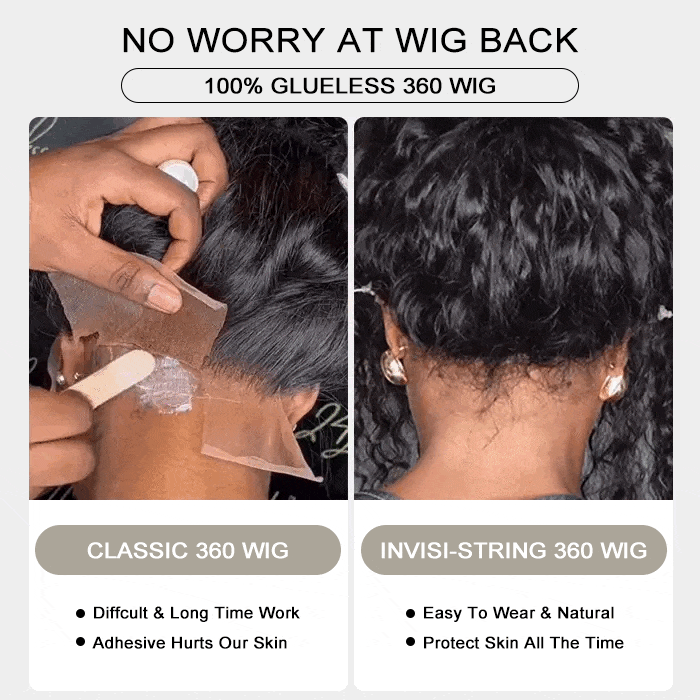 Perruque Lace Frontal 360° Invisi avec Cordon de Serrage et Coupe Ajustée, Cheveux Humains Body Wave
