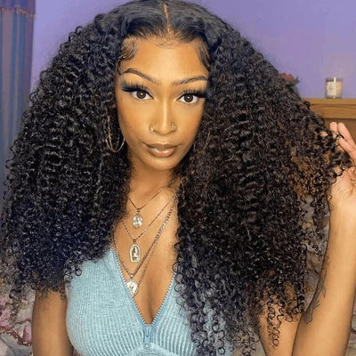 QT Hair 13X4 Kinky Curly Lace Frontal Wig Pre Plucked Hairline Natural Black Color ｜QT Hair