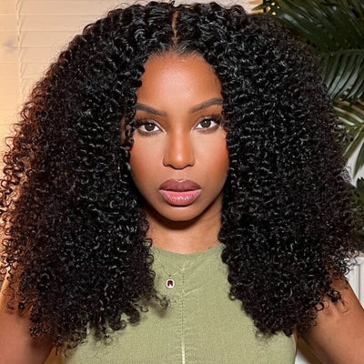 QT Hair 13X4 Kinky Curly Lace Frontal Wig Pre Plucked Hairline Natural Black Color ｜QT Hair