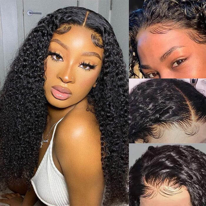 QT Hair 13X4 Kinky Curly Lace Frontal Wig Pre Plucked Hairline Natural Black Color ｜QT Hair