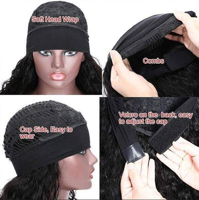 QTHAIR 14A Headband Scarf Human Hair Wig Curly Virgin Human Hair Glueless Non Lace Front Wig 150% 180% 200% Density - QT Hair