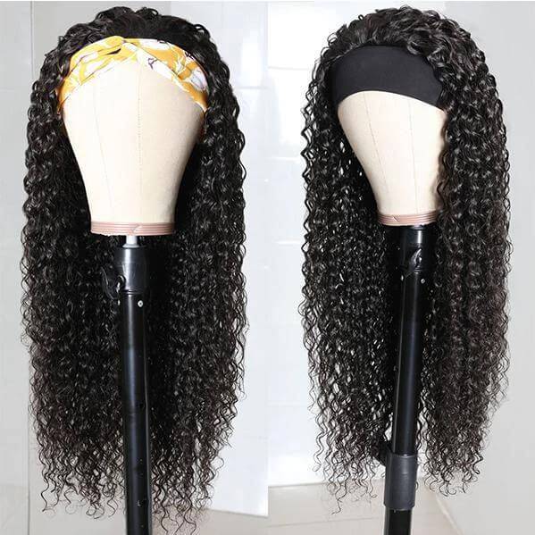 QTHAIR 14A Headband Scarf Human Hair Wig Curly Virgin Human Hair Glueless Non Lace Front Wig 150% 180% 200% Density - QT Hair
