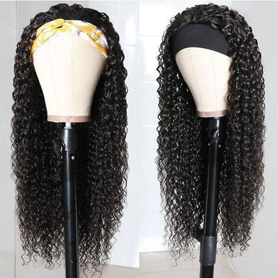 QTHAIR 14A Headband Scarf Human Hair Wig Curly Virgin Human Hair Glueless Non Lace Front Wig 150% 180% 200% Density - QT Hair