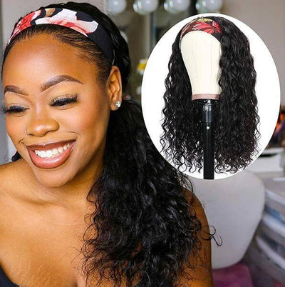 QTHAIR 14a Headband Scarf Human Hair Wig Water Wave Human Hair Glueless Wig No plucking wigs150% 180% 200%Density - QT Hair
