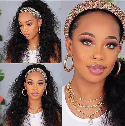 QTHAIR 14a Headband Scarf Human Hair Wig Water Wave Human Hair Glueless Wig No plucking wigs150% 180% 200%Density - QT Hair