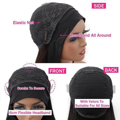 QTHAIR 14A Superfect Headband Wig Human Hair Brazilian Kinky Straight Human Hair Wigs For Black Women Glueless Yaki Scarf Wig With Headband - QT Hair