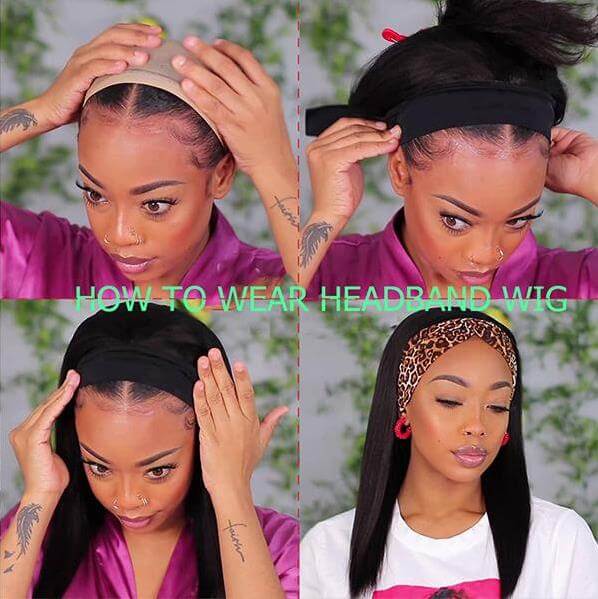 QTHAIR 14A Superfect Headband Wig Human Hair Brazilian Kinky Straight Human Hair Wigs For Black Women Glueless Yaki Scarf Wig With Headband - QT Hair