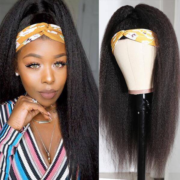 QTHAIR 14A Superfect Headband Wig Human Hair Brazilian Kinky Straight Human Hair Wigs For Black Women Glueless Yaki Scarf Wig With Headband - QT Hair