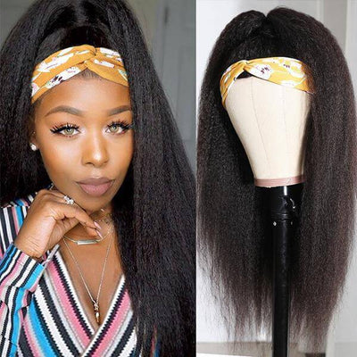 QTHAIR 14A Superfect Headband Wig Human Hair Brazilian Kinky Straight Human Hair Wigs For Black Women Glueless Yaki Scarf Wig With Headband - QT Hair