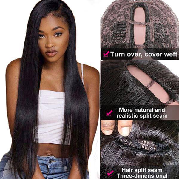 QTHAIR 14A U Part Wig Straight Human Hair Wigs For Black Women Brazilian Straight Hair 2x4 Left Part Wigs - QT Hair