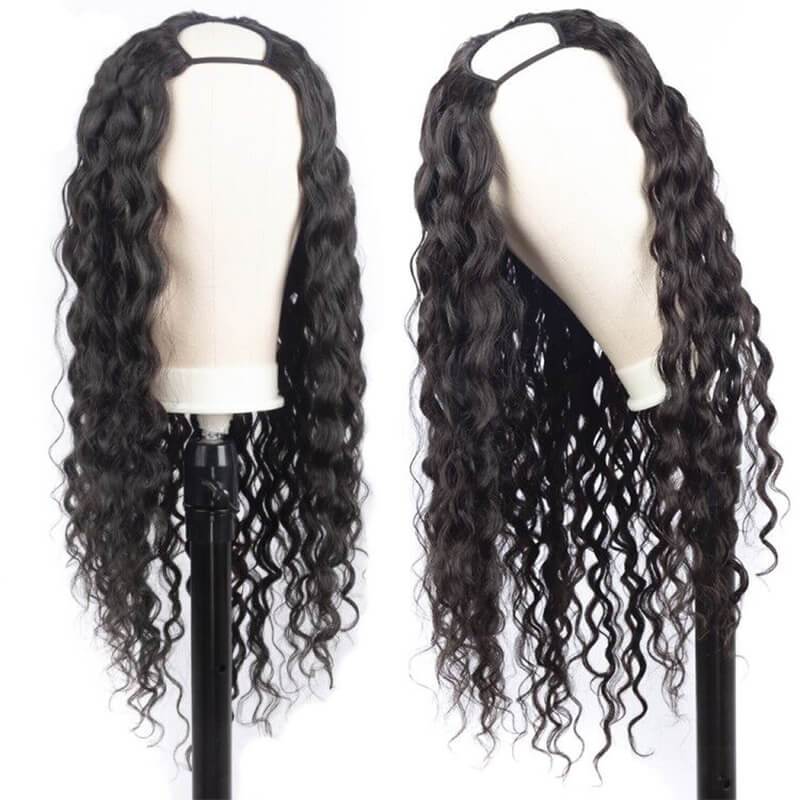 QTHAIR 14A U Part Water Wave Human Hair Wigs For Black Women Wet and Wave 2x4 Left Part Wigs - QT Hair