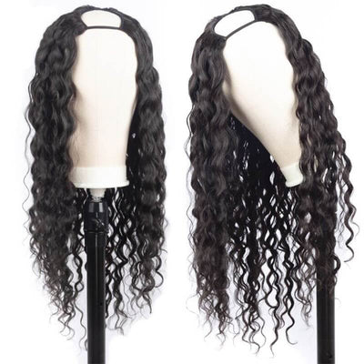 QTHAIR 14A U Part Water Wave Human Hair Wigs For Black Women Wet and Wave 2x4 Left Part Wigs - QT Hair