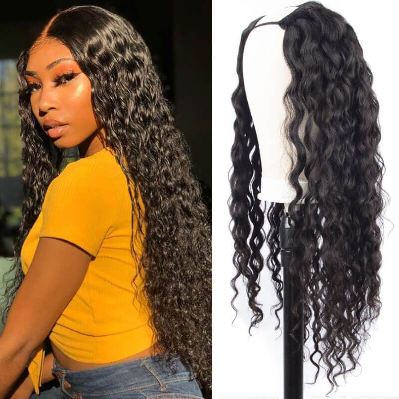 QTHAIR 14A U Part Water Wave Human Hair Wigs For Black Women Wet and Wave 2x4 Left Part Wigs - QT Hair
