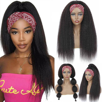QTHAIR 14A Superfect Headband Wig Human Hair Brazilian Kinky Straight Human Hair Wigs For Black Women Glueless Yaki Scarf Wig With Headband - QT Hair