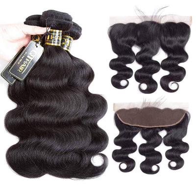 QTHAIR 12A Grade Body Wave Human Hair Bundles with 13x4 Swiss Lace Frontal 100% Virgin Hair Weave - QT Hair