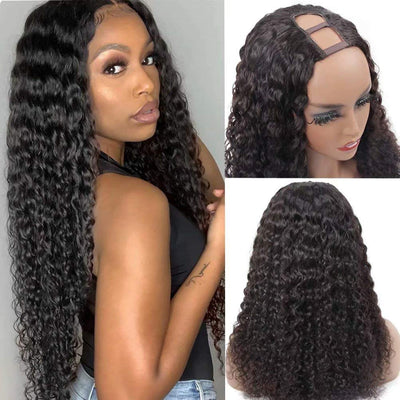U Part Water Wave Human Hair Wigs For Black Women Wet and Wave 2x4 Left Part Wigs ｜QT Hair