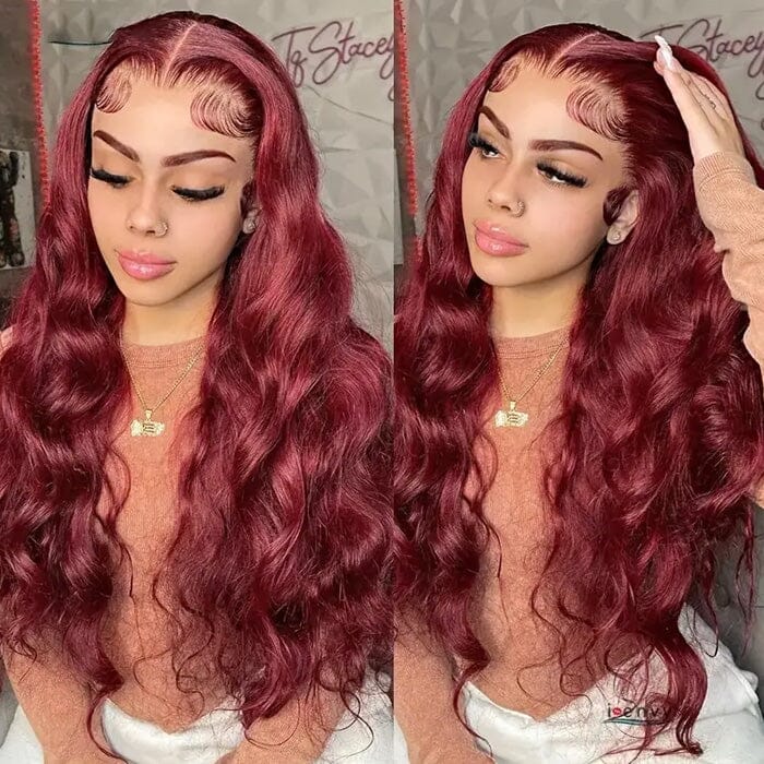 99J Color 13x4 13x6 Lace Frontal Wigs Wine Red Colored Human Hair ｜QT Hair