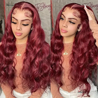 99J Color 13x4 13x6 Lace Frontal Wigs Wine Red Colored Human Hair ｜QT Hair