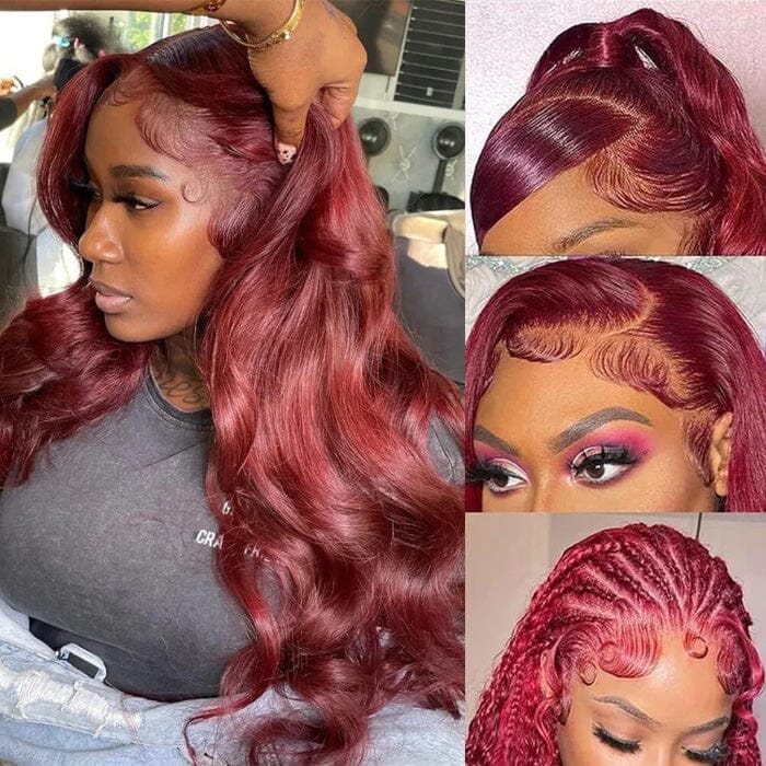 99J Color 13x4 13x6 Lace Frontal Wigs Wine Red Colored Human Hair ｜QT Hair