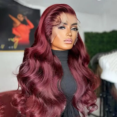 99J Color 13x4 13x6 Lace Frontal Wigs Wine Red Colored Human Hair ｜QT Hair