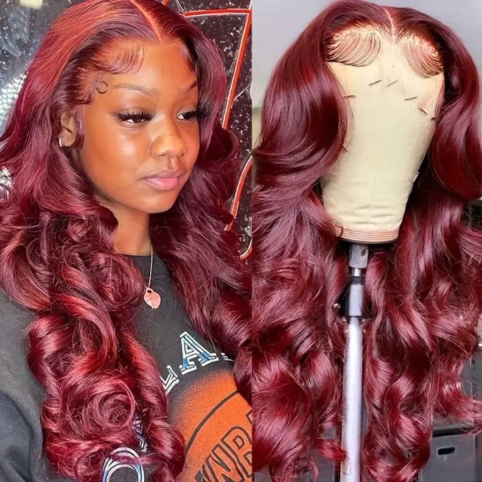 99J Color 13x4 13x6 Lace Frontal Wigs Wine Red Colored Human Hair ｜QT Hair