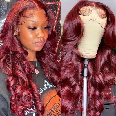 99J Color 13x4 13x6 Lace Frontal Wigs Wine Red Colored Human Hair ｜QT Hair