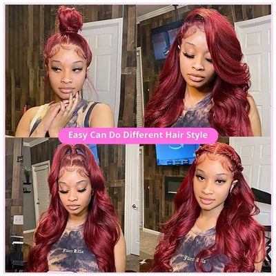99J Color 13x4 13x6 Lace Frontal Wigs Wine Red Colored Human Hair ｜QT Hair