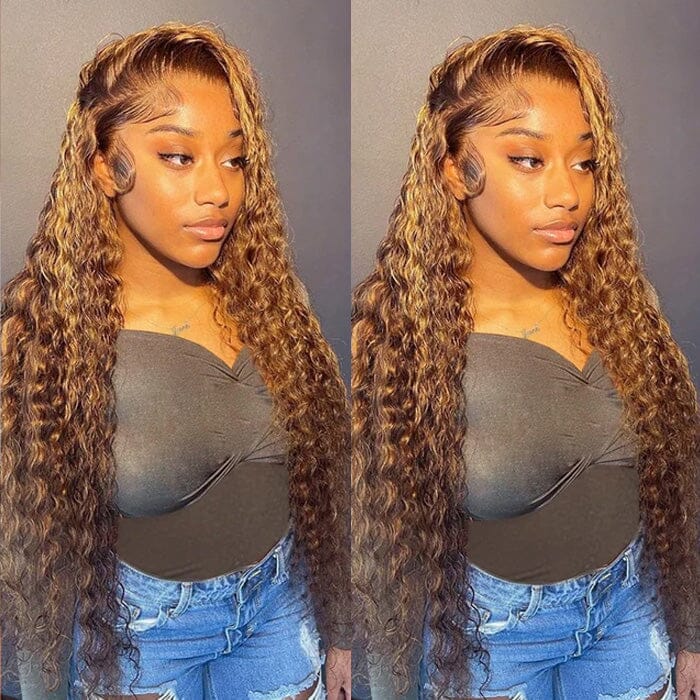 Water Wave Ombre Brown Highlights Lace Frontal Wigs Colored QT Human Hair ｜QT Hair