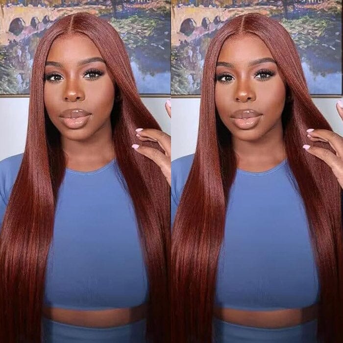 Auburn Brown Color 8*5 Pre Cut Lace Wig Glueless Silky Straight Human Hair