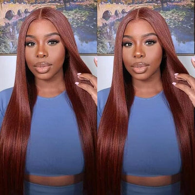 Auburn Brown Color 8*5 Pre Cut Lace Wig Glueless Silky Straight Human Hair