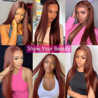 Auburn Brown Color 8*5 Pre Cut Lace Wig Glueless Silky Straight Human Hair