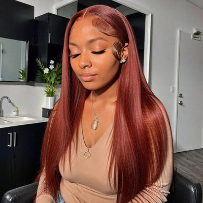 Auburn Brown Color 8*5 Pre Cut Lace Wig Glueless Silky Straight Human Hair