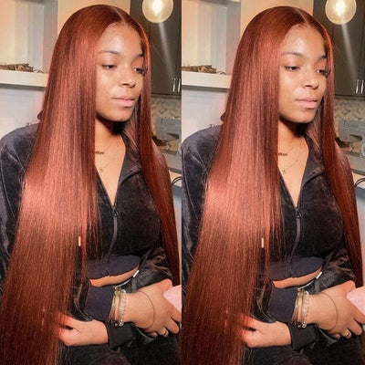 Auburn Brown Color 8*5 Pre Cut Lace Wig Glueless Silky Straight Human Hair
