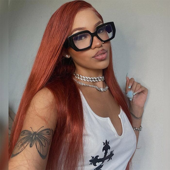 Auburn Brown Color 8*5 Pre Cut Lace Wig Glueless Silky Straight Human Hair