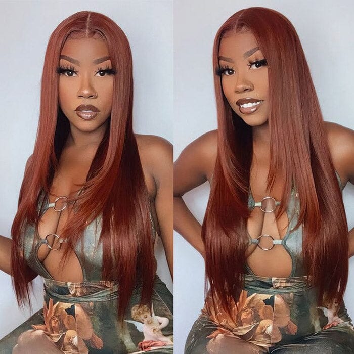 Auburn Brown Color 8*5 Pre Cut Lace Wig Glueless Silky Straight Human Hair