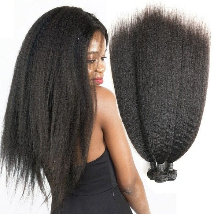 Kinky Straight Human Hair Weave Bundles with Swiss Lace Closure
