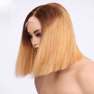 Ombre Brown Honey Blonde Color Lace Wigs Pre Plucked Short Bob Double Drawn Raw Human Hair