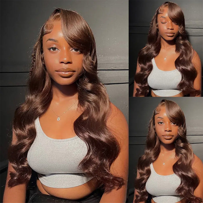 Perruque Lace Front Wig Body Wave Brun Chocolat Cheveux Humains Pré-épilés