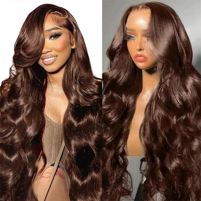 Perruque Lace Front Wig Body Wave Brun Chocolat Cheveux Humains Pré-épilés