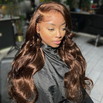 Perruque Lace Front Wig Body Wave Brun Chocolat Cheveux Humains Pré-épilés