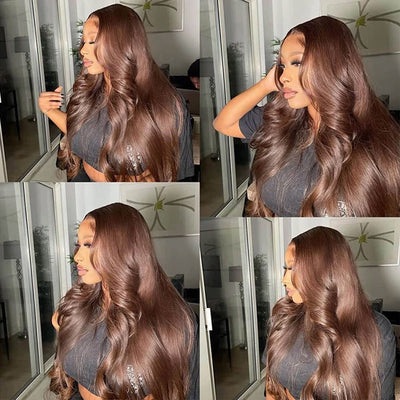 Perruque Lace Front Wig Body Wave Brun Chocolat Cheveux Humains Pré-épilés