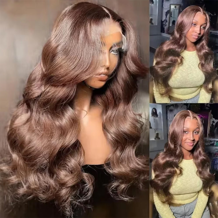 Perruque Lace Front Wig Body Wave Brun Chocolat Cheveux Humains Pré-épilés