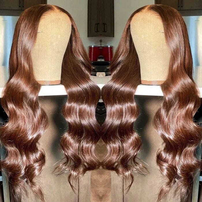 Chocolate Brown Color #4 Body Wave Lace Wigs Pre Plucked Human Hair ｜QT Hair