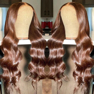 Chocolate Brown Color #4 Body Wave Lace Wigs Pre Plucked Human Hair ｜QT Hair