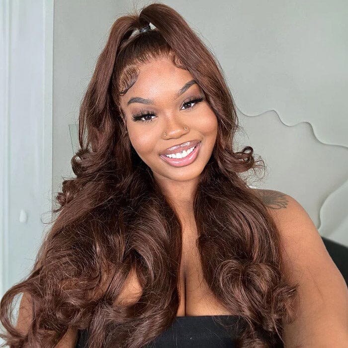 Chocolate Brown Color #4 Body Wave Lace Wigs Pre Plucked Human Hair ｜QT Hair