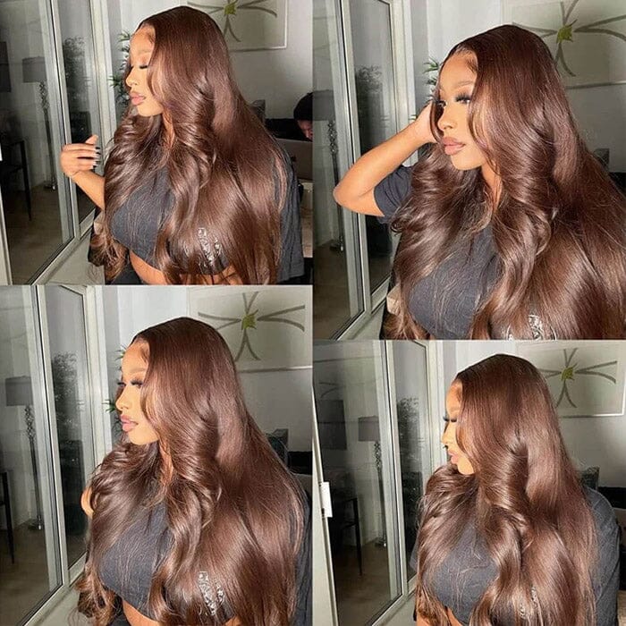 Pre Cut Glueless 8x5 Lace Closure Wig Pre Plucked Body Wave Brown Color Human Hair