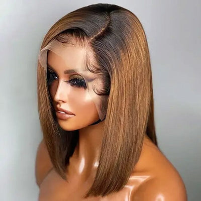 QT Hair Dark Roots Ombre Color 30 Lace Wigs Short Bob Siky Straight Human Hair ｜QT Hair