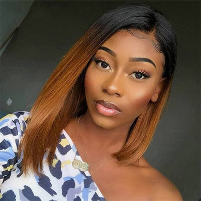 QT Hair Dark Roots Ombre Color 30 Lace Wigs Short Bob Siky Straight Human Hair ｜QT Hair