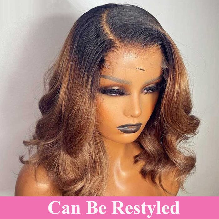 QT Hair Dark Roots Ombre Color 30 Lace Wigs Short Bob Siky Straight Human Hair ｜QT Hair