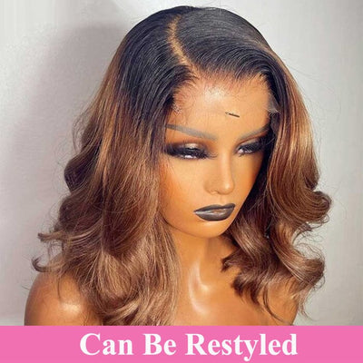 QT Hair Dark Roots Ombre Color 30 Lace Wigs Short Bob Siky Straight Human Hair ｜QT Hair